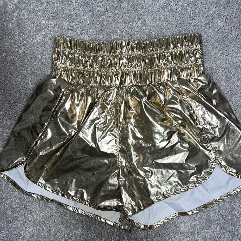 Gold Metallic High Waisted Athletic Shorts